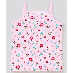 Babyhug 100% Cotton Sleeveless Striped Slips Floral Print Pack of 3 - Red Pink & Blue