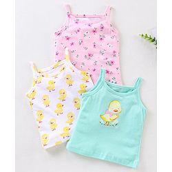 Babyhug 100% Cotton Knit Sleeveless Slips Duck Print Pack of 3 - Blue & White