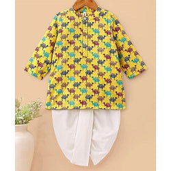 Babyhug 100% Cotton Full Sleeves Kurta & Dhoti Digital Print - Yellow