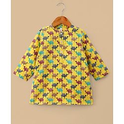 Babyhug 100% Cotton Full Sleeves Kurta & Dhoti Digital Print - Yellow