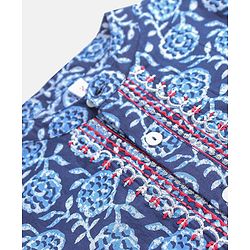 Babyhug 100% Cotton Full Sleeves Kurta With Payjama Set Embroidered - Indigo
