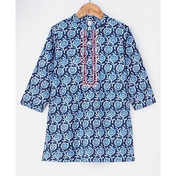 Babyhug 100% Cotton Full Sleeves Kurta With Payjama Set Embroidered - Indigo