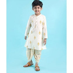 Babyhug 100% Cotton Woven Full Sleeves Embroidered Kurta & Dhoti Set - Cream