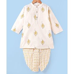 Babyhug 100% Cotton Woven Full Sleeves Embroidered Kurta & Dhoti Set - Cream