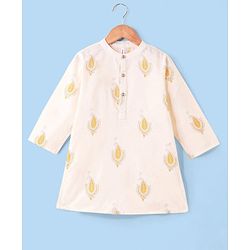 Babyhug 100% Cotton Woven Full Sleeves Embroidered Kurta & Dhoti Set - Cream
