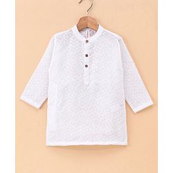 Babyhug 100% Cotton Full Sleeves Schiffly Kurta & Pajama Set - White