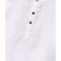 Babyhug 100% Cotton Full Sleeves Schiffly Kurta & Pajama Set - White