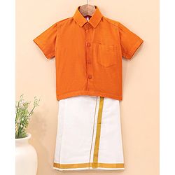 Babyhug Half Sleeves Shirt & Mundu Set - Orange
