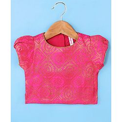 Babyhug 100% Cotton Woven Short Sleeves South Pavda Pattu & Lehenga Set Embroidery Detailing - Pink