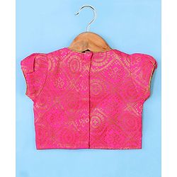 Babyhug 100% Cotton Woven Short Sleeves South Pavda Pattu & Lehenga Set Embroidery Detailing - Pink