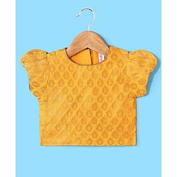 Babyhug 100% Cotton Woven Half Sleeves South Pavda Pattu & Lehenga Set Embroidered - Yellow