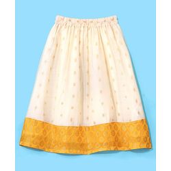 Babyhug 100% Cotton Woven Half Sleeves South Pavda Pattu & Lehenga Set Embroidered - Yellow