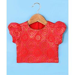Babyhug 100% Cotton Woven Short Sleeves South Pavda Pattu & Lehenga Set Embroidery Detailing - Red