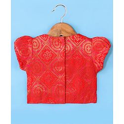 Babyhug 100% Cotton Woven Short Sleeves South Pavda Pattu & Lehenga Set Embroidery Detailing - Red