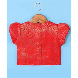 Babyhug 100% Cotton Woven Short Sleeves South Pavda Pattu & Lehenga Set Embroidery Detailing - Red