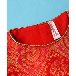 Babyhug 100% Cotton Woven Short Sleeves South Pavda Pattu & Lehenga Set Embroidery Detailing - Red