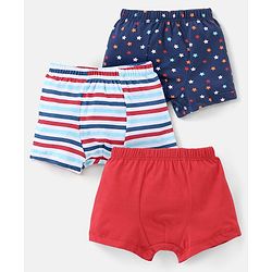 Babyhug 100% Cotton Star & Stripe Print Briefs Pack of 3 - Blue & Red