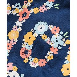Babyhug 100% Cotton Frill Sleeves Top & Shorts Set Floral Text Print- Navy & Pink