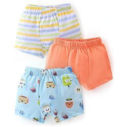 Babyhug 100% Cotton Briefs Stripes & Milkpack Print Pack of 3 - Orange White & Blue