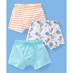 Babyhug 100% Cotton Briefs Stripes & Dino Print Pack of 3- Blue & White