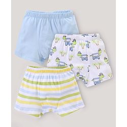 Babyhug 100% Cotton Briefs Stripes & Car Print Pack of 3- Blue & White