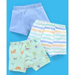 Babyhug 100% Cotton Briefs Crab Print Pack of 3 - Blue