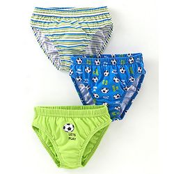 Babyhug 100% Cotton Briefs Football Print Pack of 3 - Blue & Green