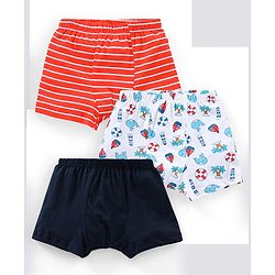 Babyhug 100% Cotton Striped & Whales Print Briefs Pack of 3 - Red White & Navy