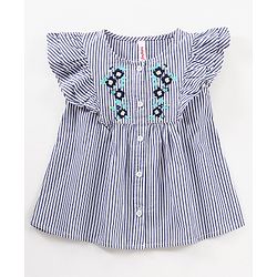 Babyhug 100% Cotton Frill Sleeves Top & Leggings Set Floral Print & Embroidery- Blue
