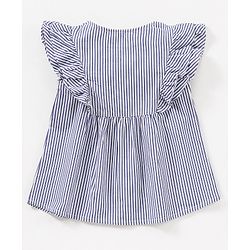 Babyhug 100% Cotton Frill Sleeves Top & Leggings Set Floral Print & Embroidery- Blue