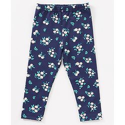 Babyhug 100% Cotton Frill Sleeves Top & Leggings Set Floral Print & Embroidery- Blue