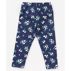 Babyhug 100% Cotton Frill Sleeves Top & Leggings Set Floral Print & Embroidery- Blue