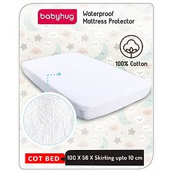 Babyhug Waterproof 100% Terry Cotton Breathable Fitted Mattress Protector Cover- White
