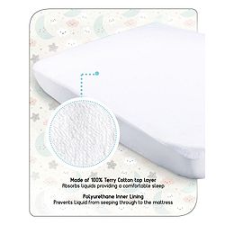 Babyhug Waterproof 100% Terry Cotton Breathable Fitted Mattress Protector Cover- White