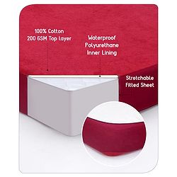 Babyhug Waterproof 100% Terry Cotton Breathable Fitted Mattress Protector Cover - Maroon