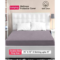 Babyhug Waterproof 100% Terry Cotton Breathable Fitted Mattress Protector Cover- Grey