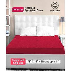 Babyhug Waterproof 100% Terry Cotton Breathable Fitted Mattress Protector Cover- Maroon