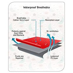 Babyhug Waterproof 100% Terry Cotton Breathable Fitted Mattress Protector Cover- Maroon
