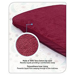 Babyhug Waterproof 100% Terry Cotton Breathable Fitted Mattress Protector Cover- Maroon