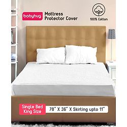 Babyhug Waterproof 100% Terry Cotton Breathable Fitted Mattress Protector Cover- White