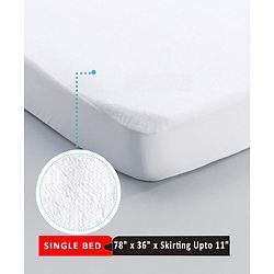 Babyhug Waterproof 100% Terry Cotton Breathable Fitted Mattress Protector Cover- White