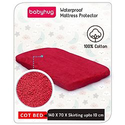 Babyhug Waterproof 100% Terry Cotton Breathable Fitted Mattress Protector Cover - Maroon