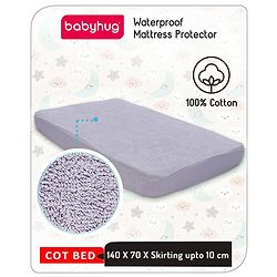 Babyhug Waterproof 100% Terry Cotton Breathable Fitted Mattress Protector Cover- Grey