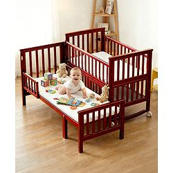 Babyhug Chester 3 In 1 Rocking Cot Cum Junior Bed With Mattress - Dark Brown