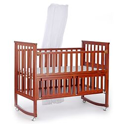 Babyhug Chester 3 In 1 Rocking Cot Cum Junior Bed With Mattress - Dark Brown
