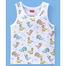 Babyhug 100% Cotton Sleeveless Sando Striped & Dino Print Pack of 3 - Orange White & Blue