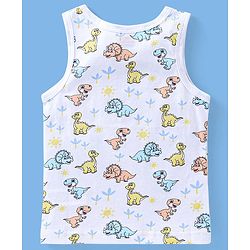 Babyhug 100% Cotton Sleeveless Sando Striped & Dino Print Pack of 3 - Orange White & Blue