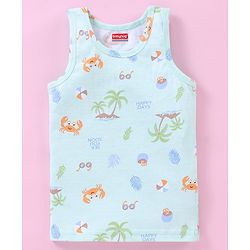 Babyhug 100% Cotton Sleeveless Sando Striped & Beach Print Pack of 3 - Blue