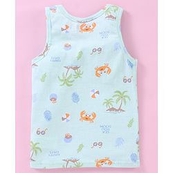 Babyhug 100% Cotton Sleeveless Sando Striped & Beach Print Pack of 3 - Blue