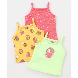 Babyhug 100% Cotton Heart Print Slips Pack of 3 - Pink Yellow & Blue